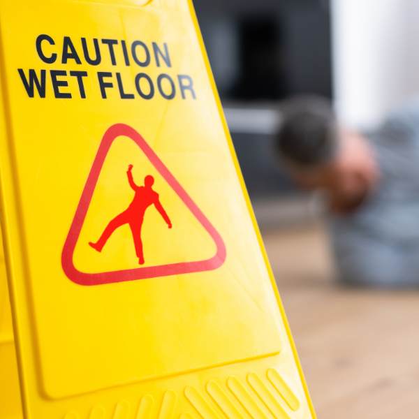 Preventing Workplace Slips, Trips, and Falls A worker avoiding a slippery surface, illustrating HSEQ-focused vocational training on preventing slips, trips, and falls.