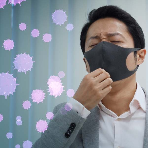 Illustration of infectious disease prevention in HSEQ & vocational training, featuring PPE, hand hygiene, and workplace safety measures.