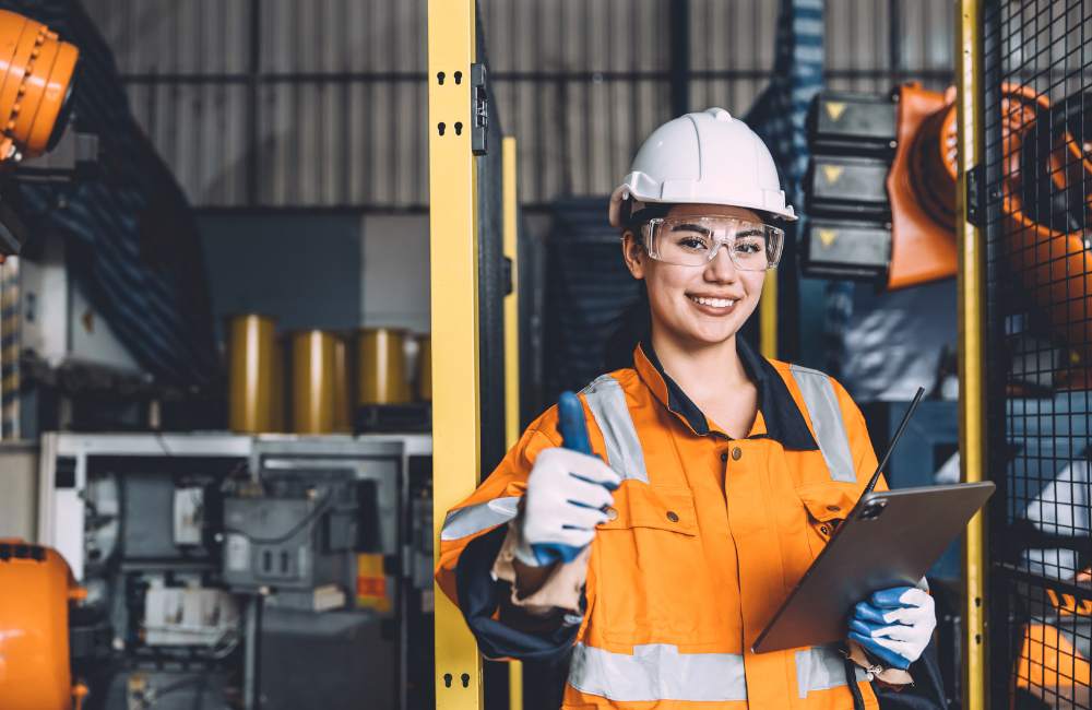Eye Safety Awareness Employee equipped with protective eyewear during HSEQ training, promoting vocational safety awareness.