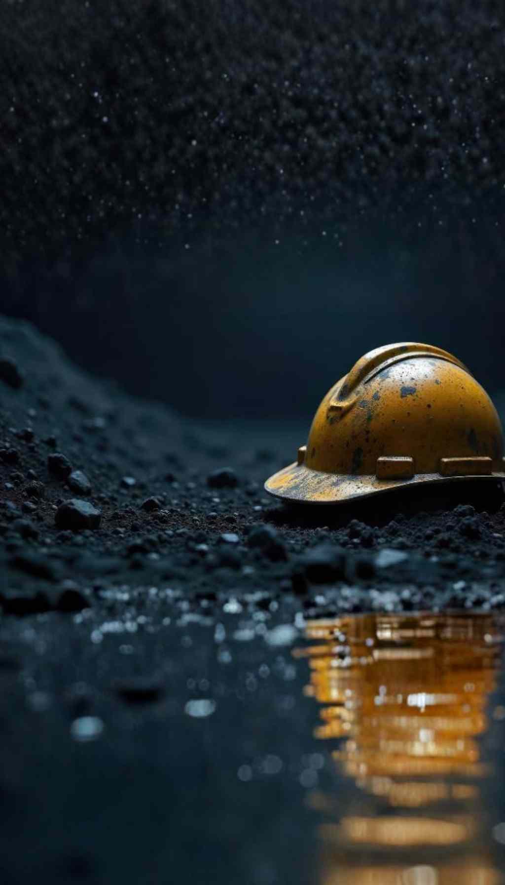 Yellow hard hat lying on rocky ground, representing the risks and vulnerabilities of lone workers in hazardous or isolated environments.